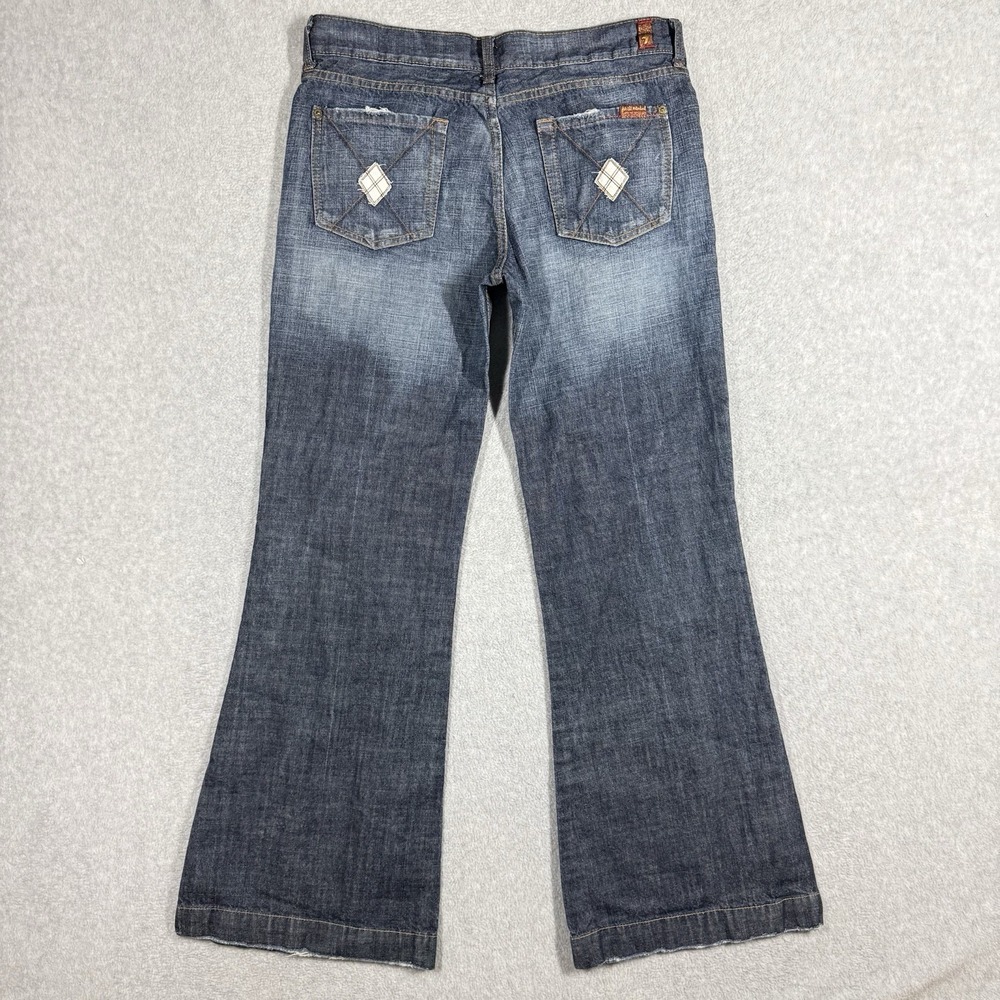 7 For All Mankind Dojo Jeans Women 31 Flare Low Rise Lightweight Denim Dark Wash